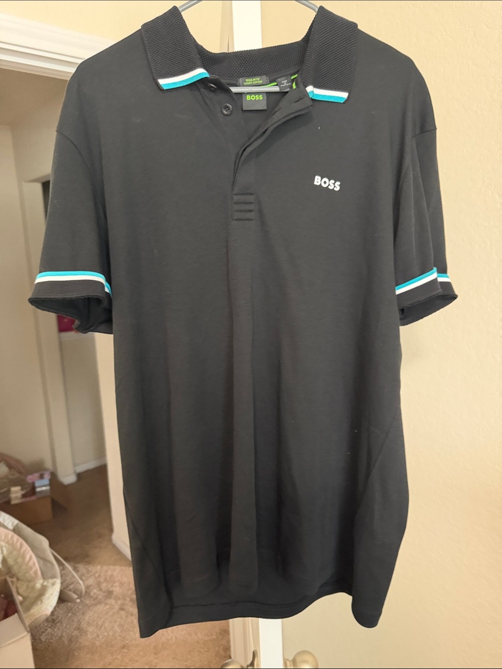 BOSS Black Polo with Teal and White Trim